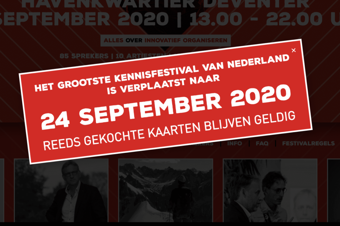 Het Grootste Kennisfestival verplaatst naar 24 september 2020